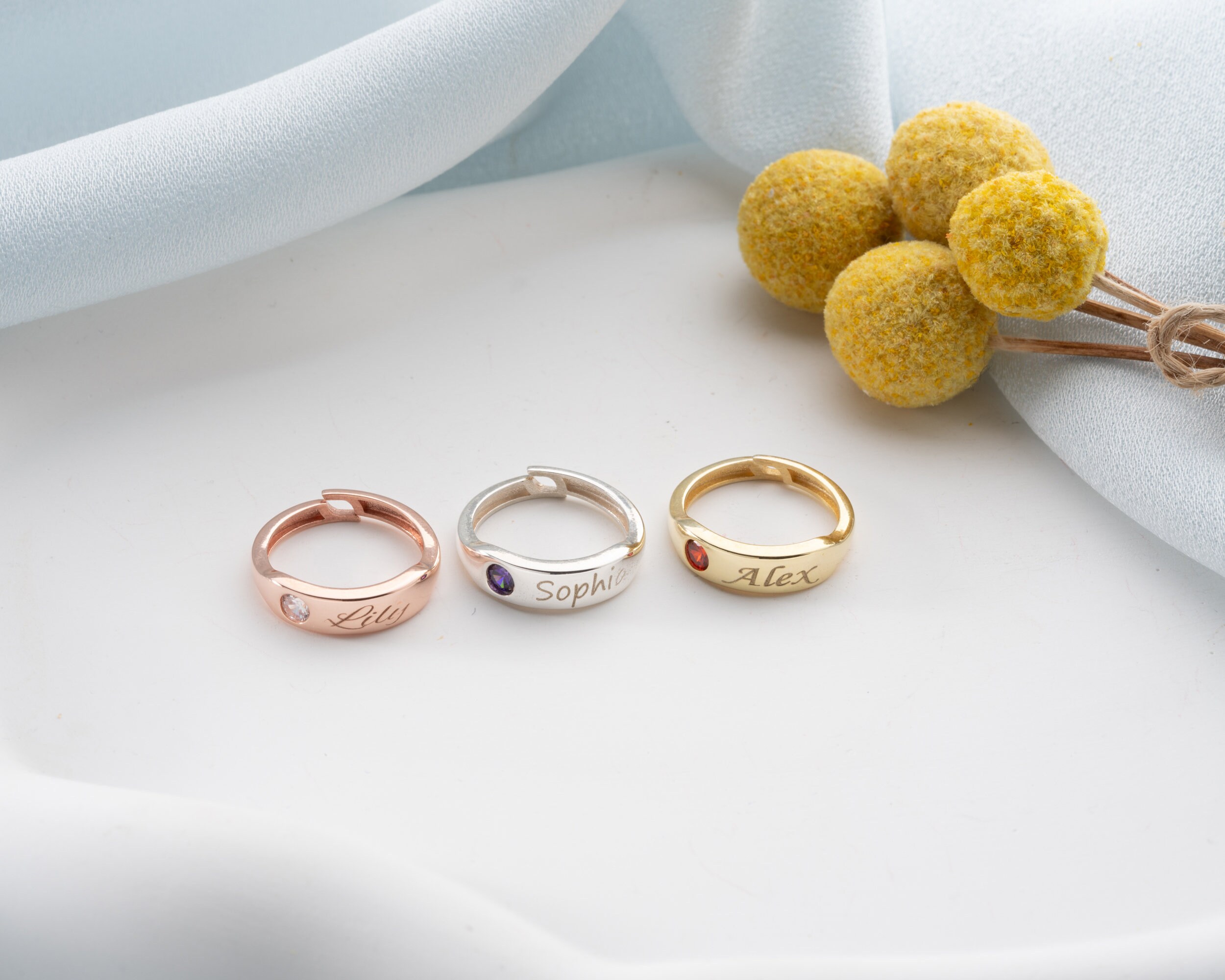 September November Rings Dainty Gold December Birthstone Ring Personalized Blue Topaz Dome Ring ...