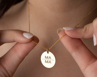 Dainty Mama Disc Necklace, Sterling Silver Mom Necklace, Minimalist Engraved Grandma Necklace, Gifts for Mom, Mama Nana Gigi Family Necklace