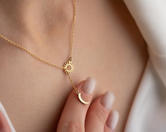 Dainty Gold Sun and Moon Couple Necklace Sun Moon Necklace Silver Moon and Sun Necklace Set Sun Moon Friendship Necklace Pendant Necklace