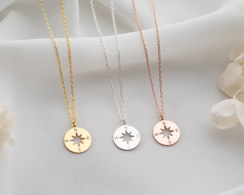 Gold Compass Necklace Women Tiny Compass Pendant Necklace Silver Coordinate Necklace for Adventurer Nautical Necklace Gifts For Traveler image 2