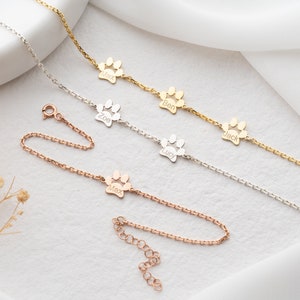 Bracelet prénom empreinte de patte Bracelet patte de chien Bracelet personnalisé pour maman chien Bracelet chat, cadeau commémoratif pour animal de compagnie, bijoux pour amoureux des animaux, nom d&#39;animal gravé