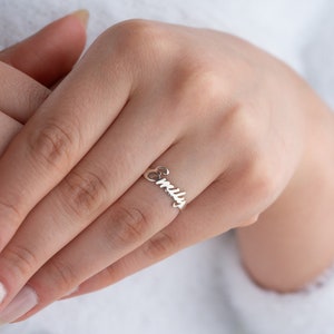 Anel com nome escrito à mão Anel com nome personalizado Anel minimalista para mulheres Anel de prata Anel de ouro personalizado Anel de noivado Anéis de casamento delicados