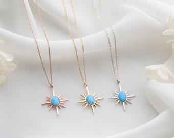 Dainty Gold Opal Necklace Women Minimalist Silver Blue Opal North Star Necklace For Mom Christmas Gift Gemstone Pendant Necklace Rose Gold