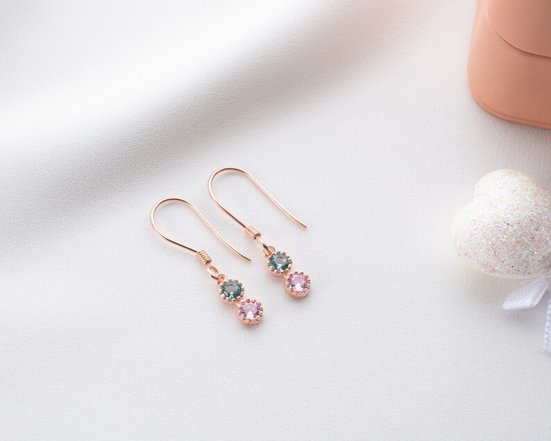 Dainty Gold Family Birthstone Earrings, Minimalist Dangle Multi-Stone Earrings For Birthday, May Birthstone Jewelry, Mom Necklace image 6