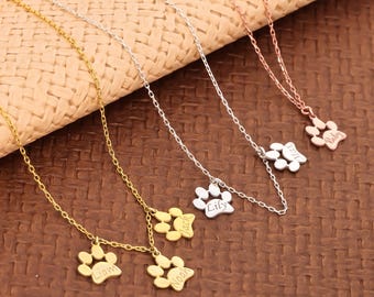 Personalized Paw Print Necklace Sterling Silver Paw Print Name Necklace Gold Custom Paw Name Necklace  Dainty Dog Paw Necklace Pet Necklace