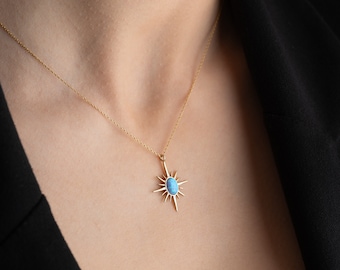 Dainty Gold Opal Necklace Women Minimalist Silver Blue Opal North Star Necklace For Mom Christmas Gift Gemstone Pendant Necklace Rose Gold