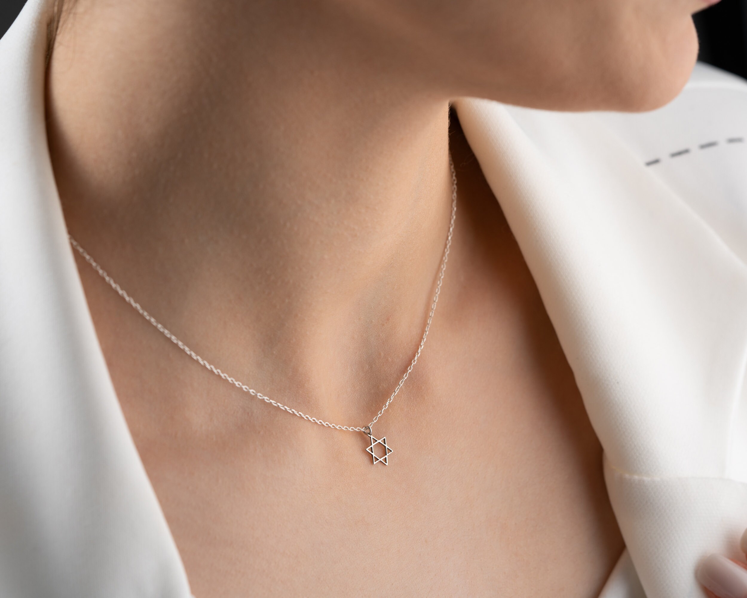 Collana Stella Di David In Acciaio Inossidabile Placcato Oro 18K - Ciondolo Esagramma 19x14 Mm, Catena Regolabile 46+5 Cm, Per Donna E Uomo, In Confezione Regalo