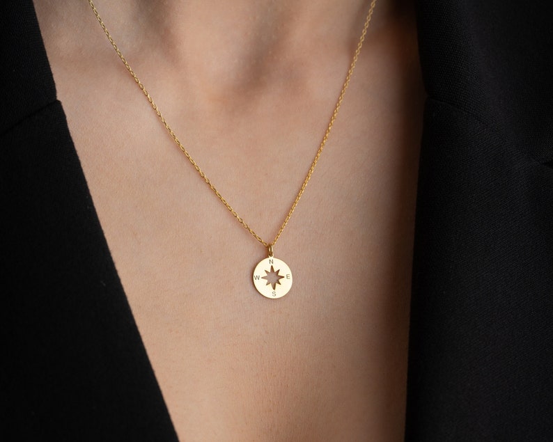 Gold Compass Necklace Women Tiny Compass Pendant Necklace Silver Coordinate Necklace for Adventurer Nautical Necklace Gifts For Traveler image 1