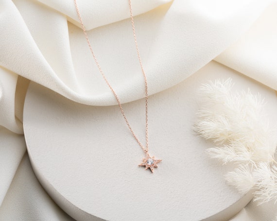 Dainty Star Charm Necklace, Minimalist Gold Filled North