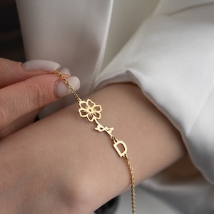 Pulsera de flor de nacimiento personalizada con inicial Pulsera de flor de nacimiento personalizada con piedra de nacimiento Pulsera de flor de nacimiento de plata Pulsera del mes de nacimiento
