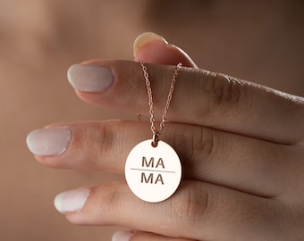 Personalized Mama Necklace, Custom 14k Gold Mama Necklace, Mama Disc Neklace, Engraved Mom Necklace, Grandma Necklace, Mother's Day Gift