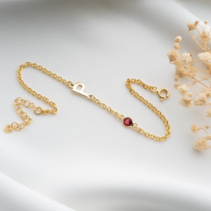 Pulseira inicial de ouro personalizada Pulseira com pingente de letra Pulseira com pedra de nascimento de dezembro Pulseira com pedra de nascimento da avó Pulseira delicada com pedra de nascimento da mãe