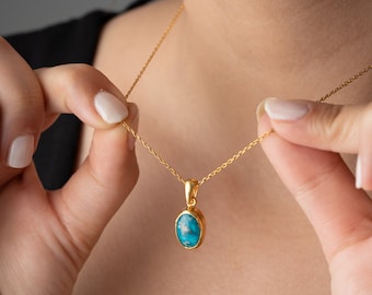 Zierliche Gold Türkis Halskette für Frauen Minimalist Silber Blauer Stein Türkis Schmuck für Geschenk Türkis Anhänger Halskette Muttertagsgeschenk