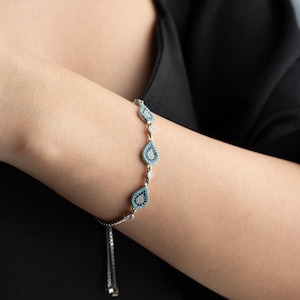 Zierliches Silber Evil Eye Armband für Frauen, Geschenk für Mama, Evil Eye Armband mit Quarzstein, Box Kettenarmband Bild 7