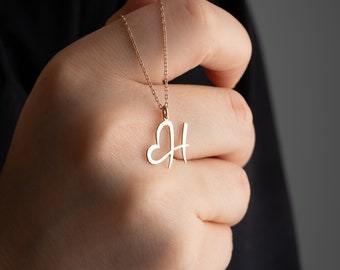 Personalized 14k Gold Initial Necklace For Women, Minimalist Sterling Silver Heart Letter Necklace, Dainty Gifts For Her, Christmas Gifts