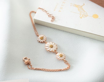 Gold Daisy Bracelet For Women Handmade Flower Bracelet Silver Child Dainty White Daisy Bracelet Kids Rose Gold Chain Bracelet Gift For Her