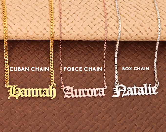 Personalized Old English Name Necklace Gothic Name Necklace Gold Gothic Silver Engraved Jewelry Custom Old English Necklace Gift for Mum