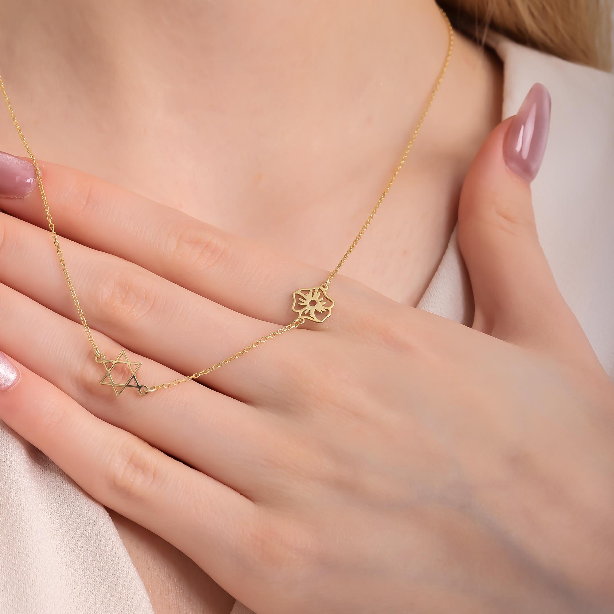 Collana Stella Di David Con Pietra Portafortuna | Ciondolo In Oro 14k Piccolo E Delicato