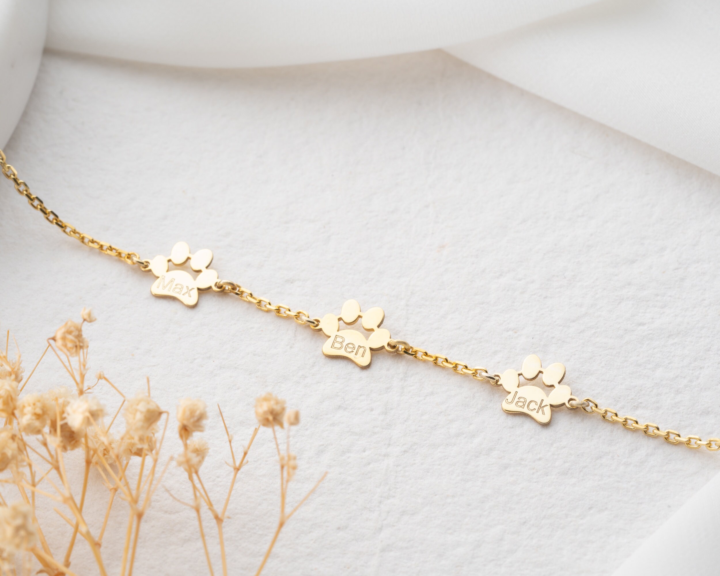 Paw Print Name Bracelet Custom Dog Paw Bracelet Dog Mom Bracelet ...
