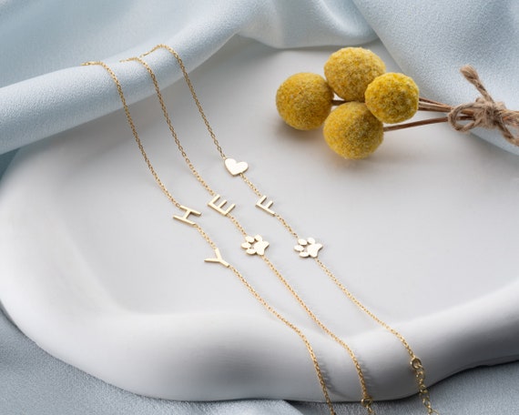 Personalized Letter Bracelet, Custom Initial Bracelet, Family Initial Bracelet, Tiny Letter Bracelet Paw Print Bracelet Heart Bracelet