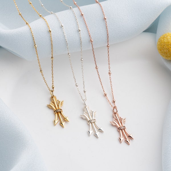 Three Arrow Necklaces for Women, Elegant Jewelry for Gift, Arrow Silver Pendant, Ball Chain Necklace