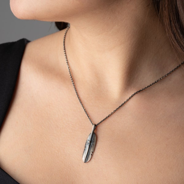 Sterling Silver Feather Necklace, Tiny Feather Necklace, Wing Feather Necklace, Silver Feather Pendant, Angel Wing Necklace, Mom Necklace