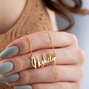 Collar con nombre personalizado en oro macizo de 14 quilates, collar con nombre personalizado, collar con nombre en cursiva en oro rosa para mujer.