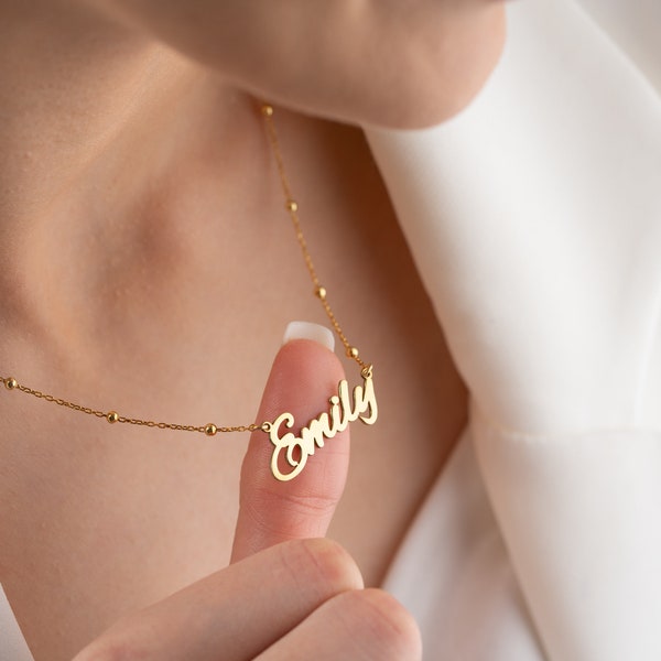 Personalized 14k Gold Name Necklace Mother's Day Gifts Minimalist Nameplate Necklace Dainty Gifts for Women Name Pendant Necklace Silver