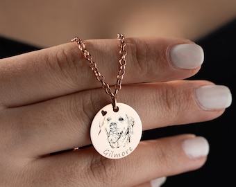 Custom Pet Portrait Necklace Personalized Dog Mom Necklace Pet Memorial Necklace Pet Remembrance Necklace Engraved Pet Necklace Thick Chain