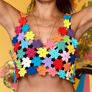 Crochet Flower Crop Top, Colorful Crop Top, Beachwear Crop Top, Summer Crop Top, Festival Crop Top, Colorful Crop Top