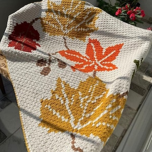 Schema per coperta autunnale C2C, schema per coperta all'uncinetto, schema all'uncinetto C2C, schema per coperta calda C2C, schema per coperta all'uncinetto con foglie