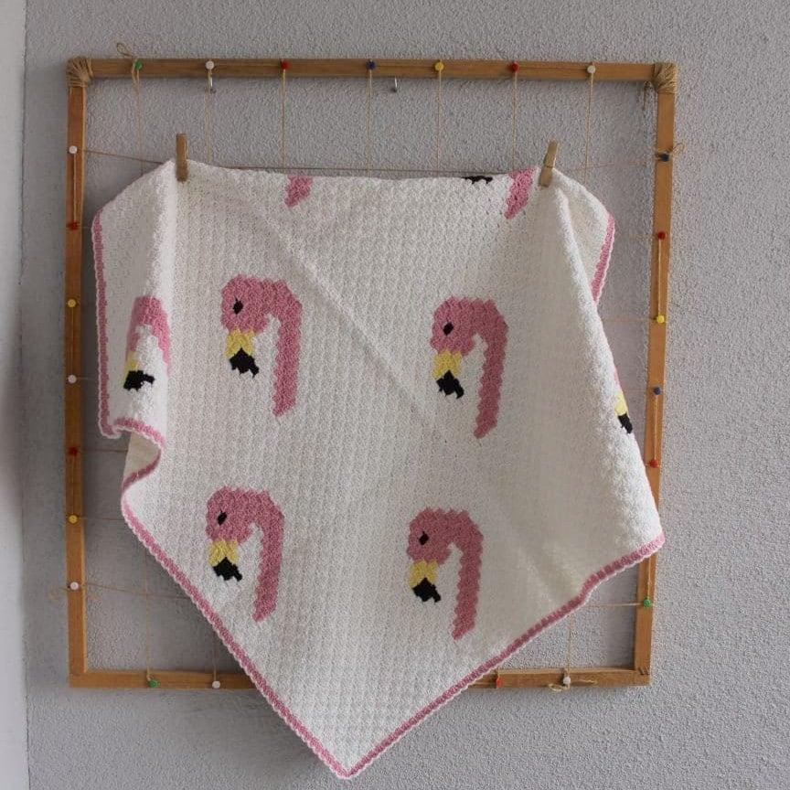 38 Flamingo Crochet Patterns to Add Tropical Charm to Your Handmade Collection 6 C2C Crochet Flamingo Baby Blanket