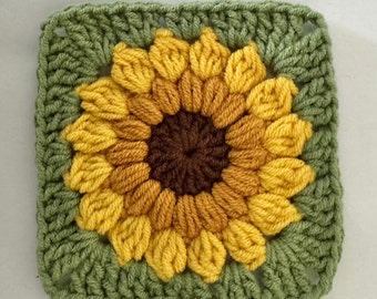 Crochet Sunflower Granny Squares, Cotton Acrylic Blend, DIY Supplies, Mother's Day Gift