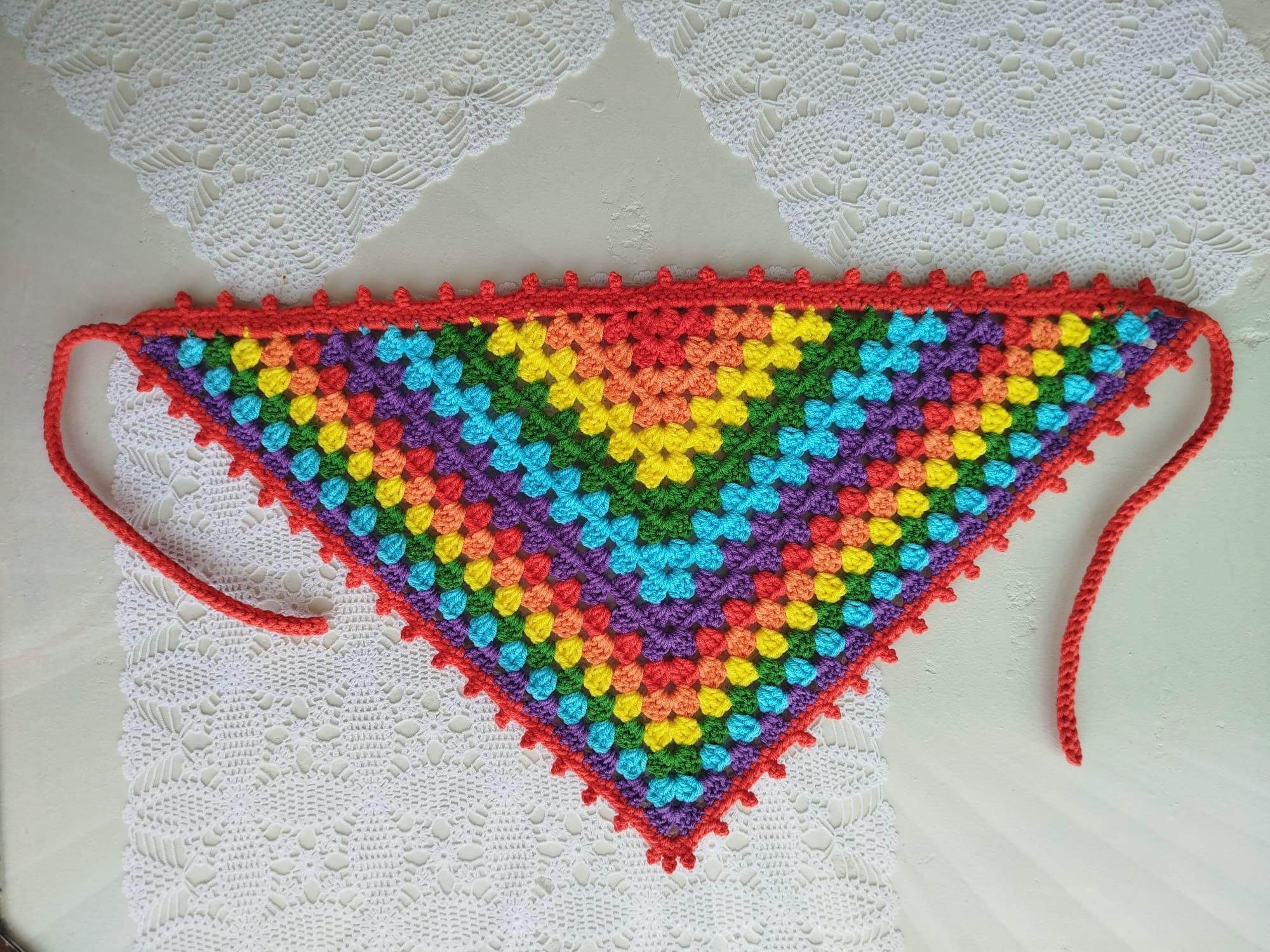 Bandana Head Wrap Crochet Rainbow Colors Granny Stitch Stripe Pattern Handmade N RAINBOW BANDANA Easy Tutorial - YouTube main image 2