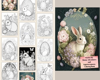 EasterJoy Bunny Adventures  and  Eggstravaganza Coloring Book| Coloring pages for Adults and kids, Instant Download, printable