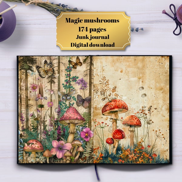 Digital download Magic mushrooms Junk Journal bundle printable Magic mushrooms journal paper