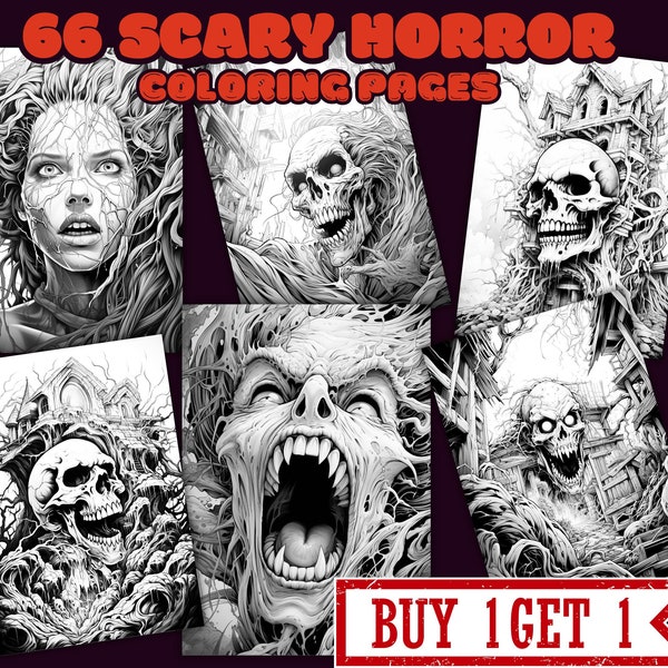 66 Scary horror  Coloring pages for Adults and kids, Halloween Instant Download, printable