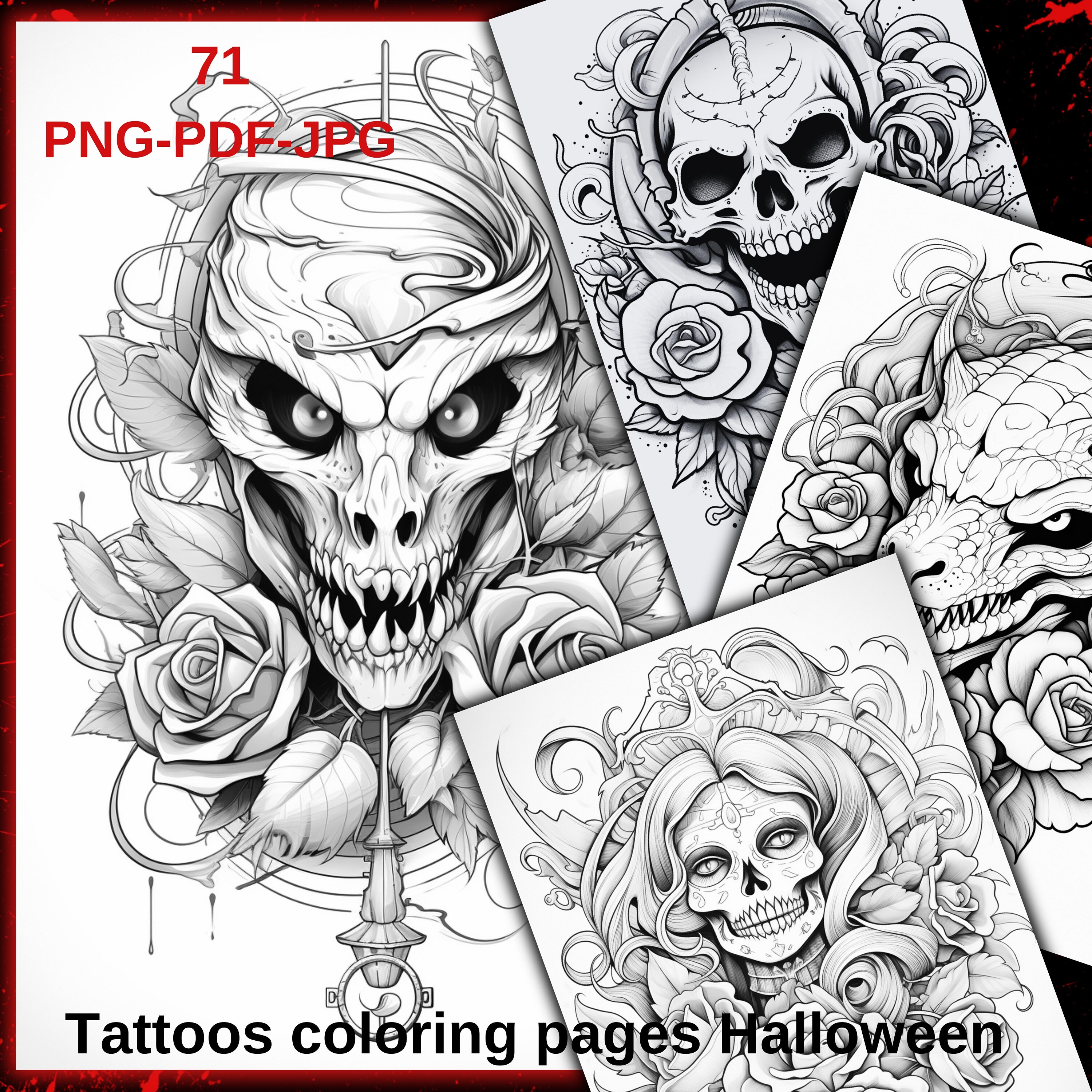 Tatoo Coloring Pages Halloween Coloring Pages for Halloween - Etsy