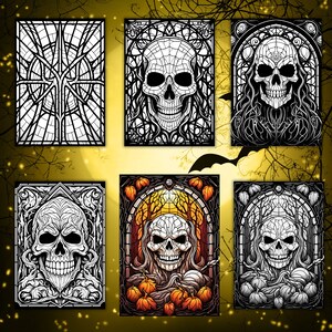 Simple and Fun Halloween Coloring Pages With Intricate Stained - Etsy