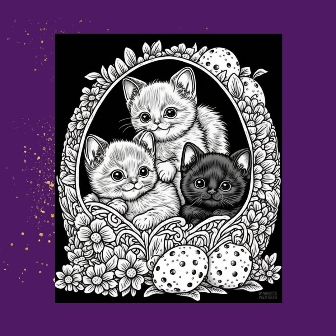 Happy Easter Cats , Coloring Pages for Children and Adults Etsy