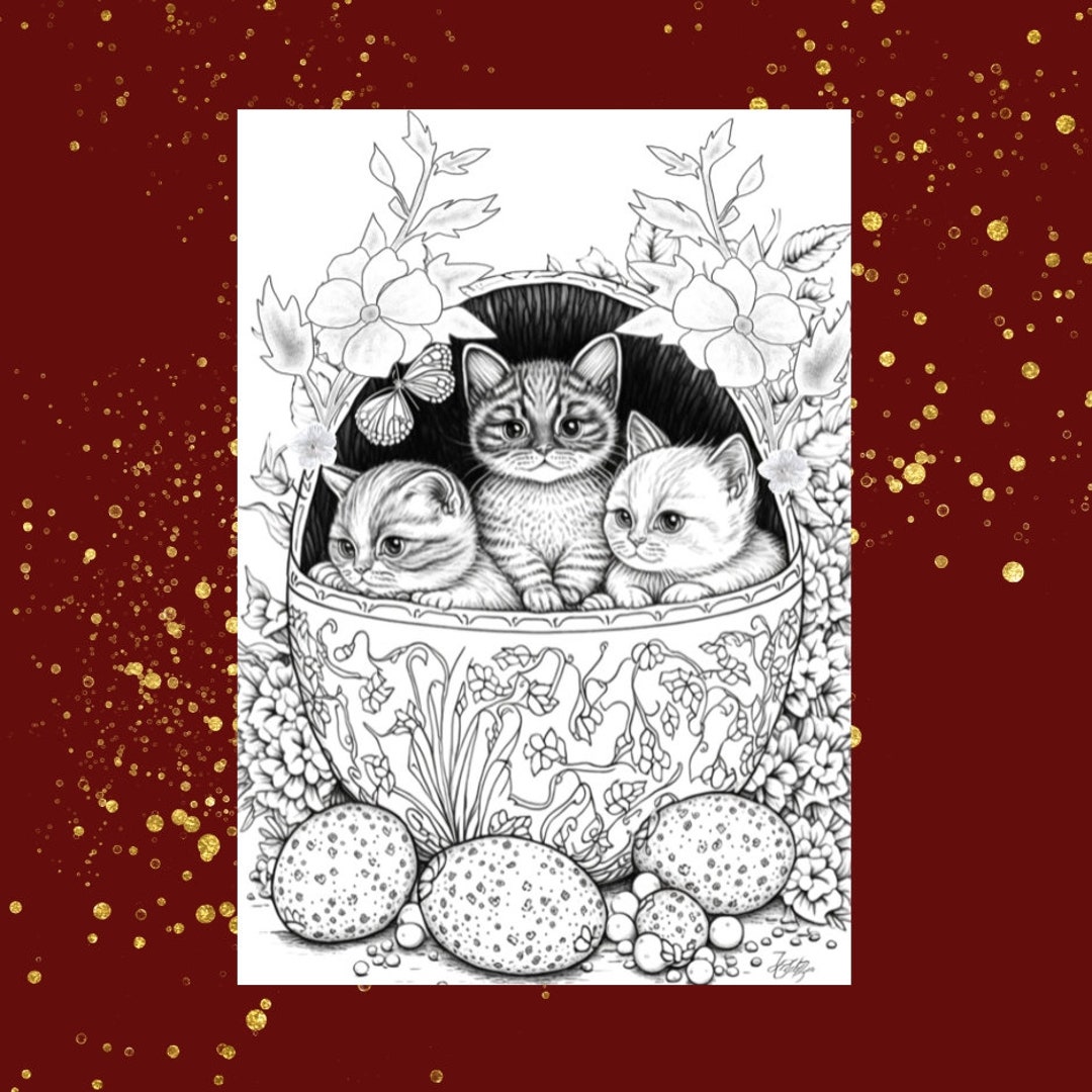 Happy Easter Cats Coloring Pages for Children and Adults - Etsy