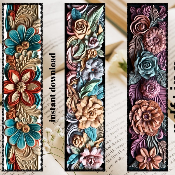 3D Bookmarks - set of 10 bookmarks - digital collage - printable JPG file + PNG,   unique bookmarks