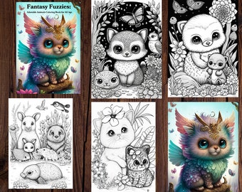 Fantasy Fuzzies: Adorable Animals Coloring Book for All Ages |  Coloring pages for Adults and kids, Instant Download, printable