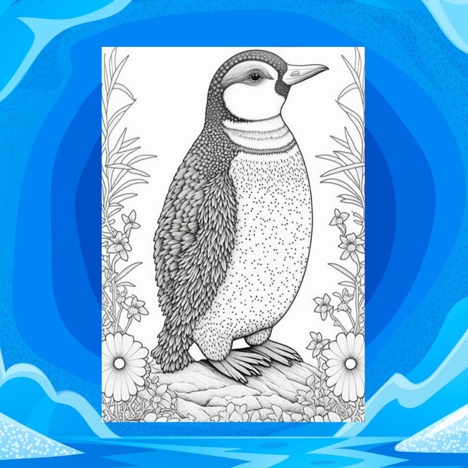 10 Penguin Mandala , Adult and Kids Coloring Book Page, /digital