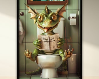 Baby-Drachen-Wandkunst, lustige Badezimmerdekoration, Drache in der Toilette, Tier in der Toilette, Drachenkunst, Drachengeschenk, druckbarer digitaler Download