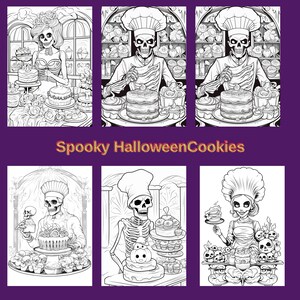 Spooky Halloween Cookies Coloring Pages for Adults and Kids, Instant ...