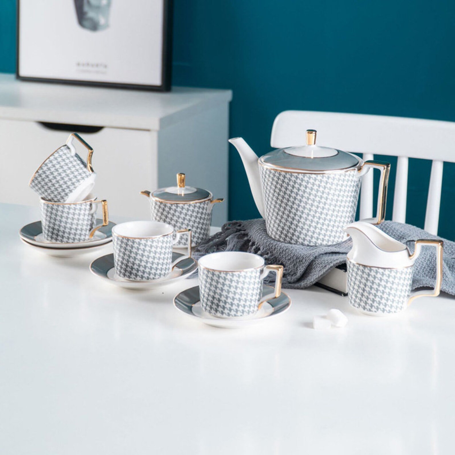 Scandinavian Ceramic Coffee Pot Setgolden Teapot Setbritish Etsy