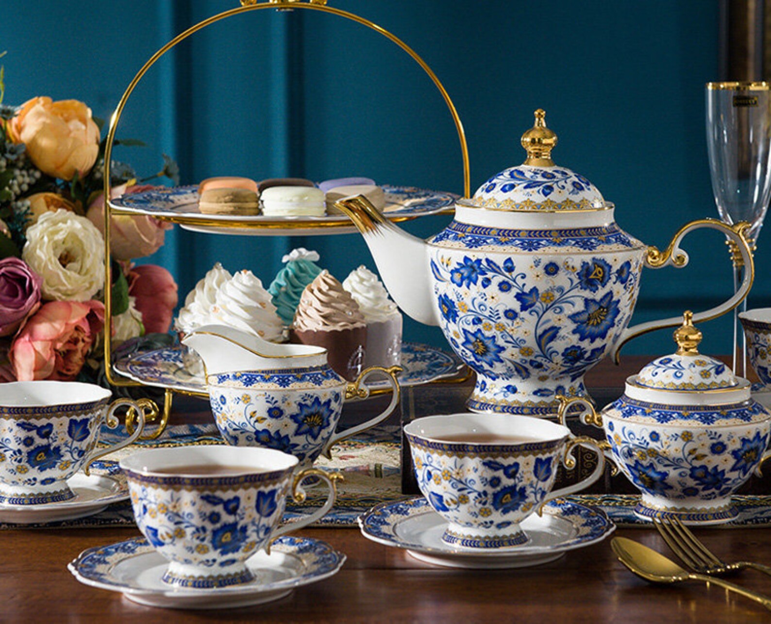Blue and White Ceramic Afternoon Tea Cup and Saucer Setbone Etsy