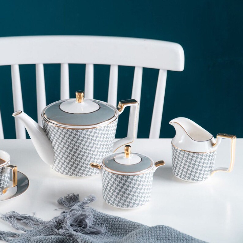 Scandinavian Ceramic Coffee Pot Setgolden Teapot Setbritish Etsy