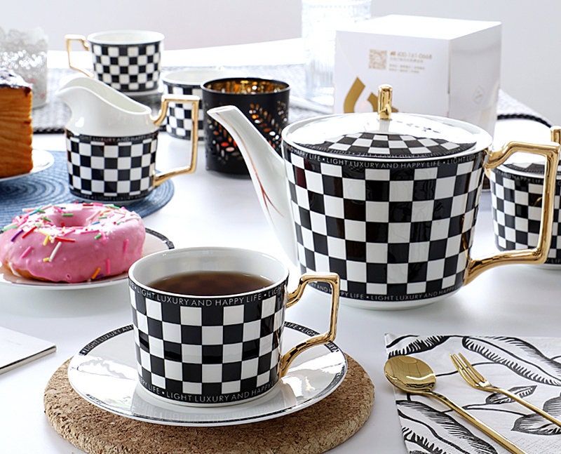 Vintage European Tea Setchessboard Grid Afternoon Tea Etsy